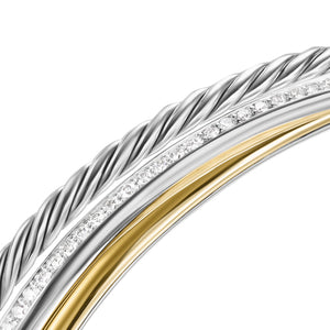 Crossover Three Row Bracelet in Sterling Silver with 18K Yellow Gold and Diamonds, 11mm, Size Medium