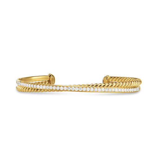 Crossover Two Row Bracelet in 18K Yellow Gold with Diamonds, 6mm, Size Large