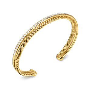 Crossover Two Row Bracelet in 18K Yellow Gold with Diamonds, 6mm, Size Large