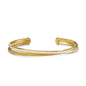Crossover Two Row Bracelet in 18K Yellow Gold with Diamonds, 6mm, Size Large