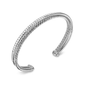 Crossover Two Row Bracelet in Sterling Silver with Diamonds, 6mm, Size Small
