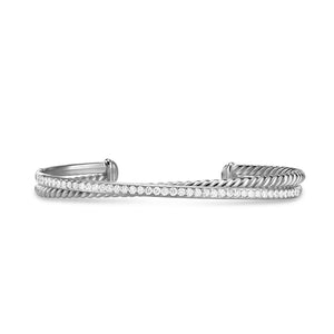 Crossover Two Row Bracelet in Sterling Silver with Diamonds, 6mm, Size Small
