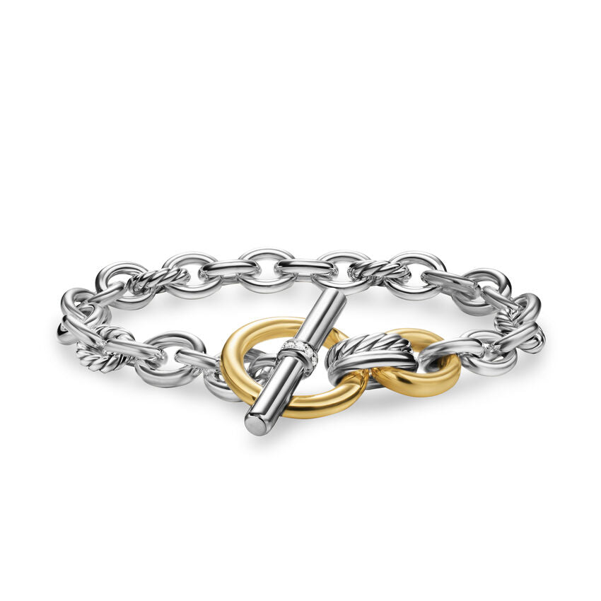 DY Mercer Toggle Chain Bracelet in Sterling Silver with 18K Yellow Gold and Diamonds, 8mm