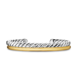 DY Mercer Two Row Cuff Bracelet in Sterling Silver with 18K Yellow Gold, 8mm