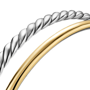DY Mercer Two Row Cuff Bracelet in Sterling Silver with 18K Yellow Gold, 8mm