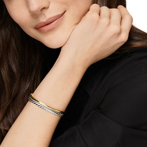 DY Mercer Two Row Cuff Bracelet in Sterling Silver with 18K Yellow Gold, 8mm