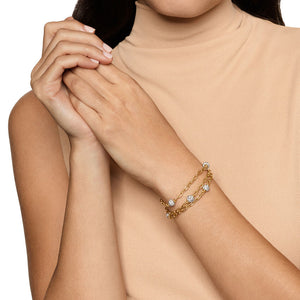 DY Madison Pavé Bead Multi Row Chain Bracelet in 18K Yellow Gold with Diamonds, 15mm, Size Medium