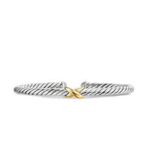 Cable Flex X Station Cuff in Sterling Silver with 14K Yellow Gold, 4mm