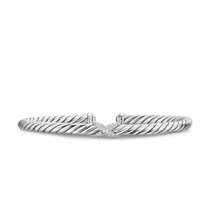 Cable Flex X Station Cuff in Sterling Silver with Diamonds, 4mm