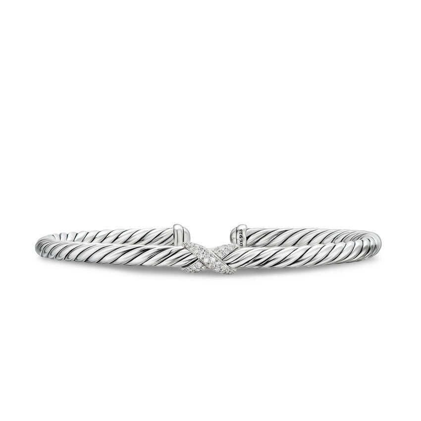 Cable Flex X Station Cuff in Sterling Silver with Diamonds, 4mm