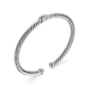 Cable Flex X Station Cuff in Sterling Silver with Diamonds, 4mm
