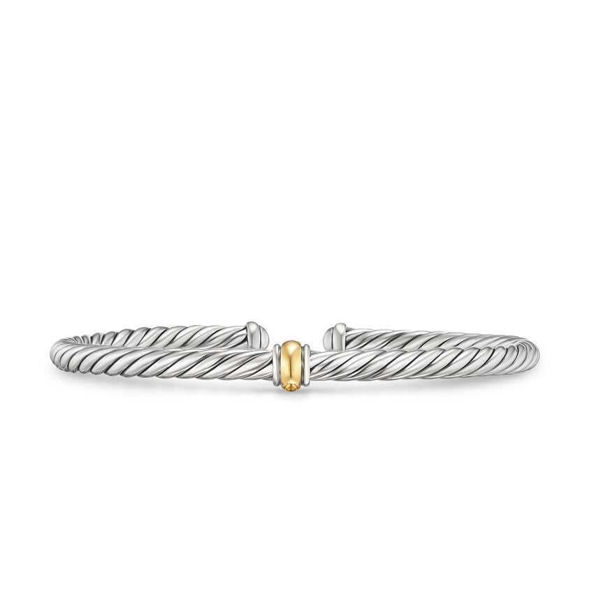 Cable Flex Station Bracelet in Sterling Silver with 14K Yellow Gold, 4mm
