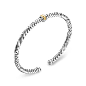 Cable Flex Station Bracelet in Sterling Silver with 14K Yellow Gold, 4mm