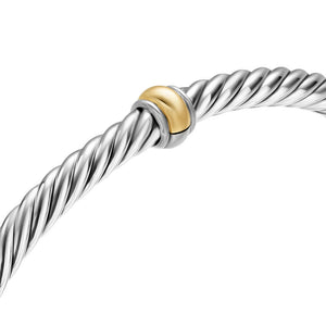 Cable Flex Station Bracelet in Sterling Silver with 14K Yellow Gold, 4mm