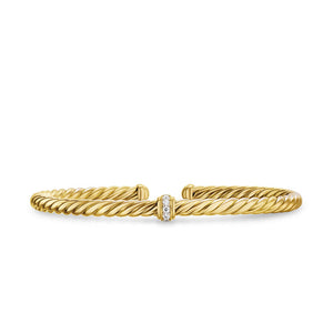Cablespira Flex Station Cuff in 18K Yellow Gold with Diamonds, 4mm