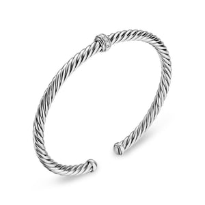 Cable Flex Station Cuff in Sterling Silver with Diamonds, 4mm