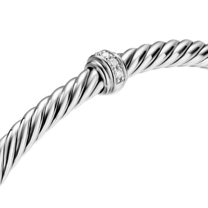 Cable Flex Station Cuff in Sterling Silver with Diamonds, 4mm