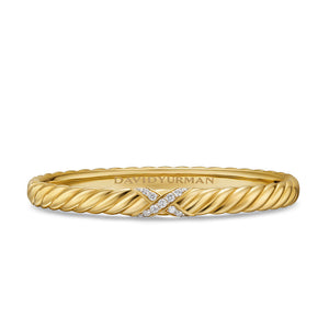 Sculpted Cable X Center Station Cuff in 18K Yellow Gold with Diamonds, 6mm