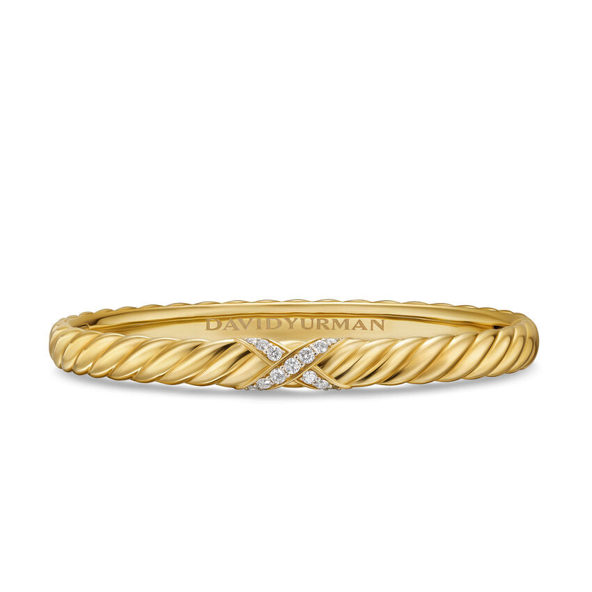 Sculpted Cable X Center Station Cuff in 18K Yellow Gold with Diamonds, 6mm