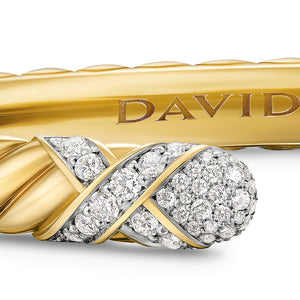 Sculpted Cable X Cuff Bracelet in 18K Yellow Gold with Diamonds, 6mm