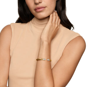 Sculpted Cable X Cuff Bracelet in 18K Yellow Gold with Diamonds, 6mm