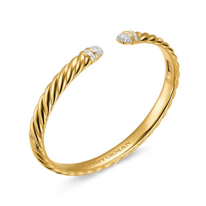 Sculpted Cable Cuff in 18K Yellow Gold with Pavé Diamond Domes, 6mm