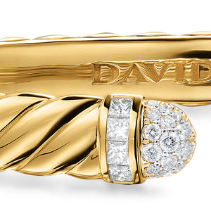 Sculpted Cable Cuff in 18K Yellow Gold with Pavé Diamond Domes, 6mm