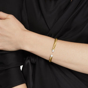 Sculpted Cable Cuff in 18K Yellow Gold with Pavé Diamond Domes, 6mm