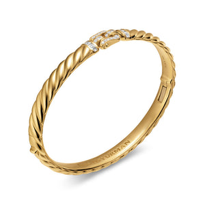 Sculpted Cable Buckle Bracelet in 18K Yellow Gold with Diamonds, 6mm