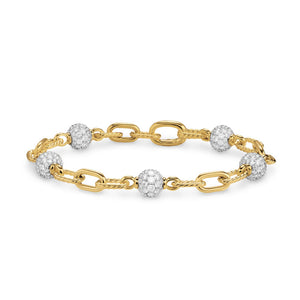 DY Madison Pavé Bead Chain Bracelet in 18K Yellow Gold with Diamonds, 6mm