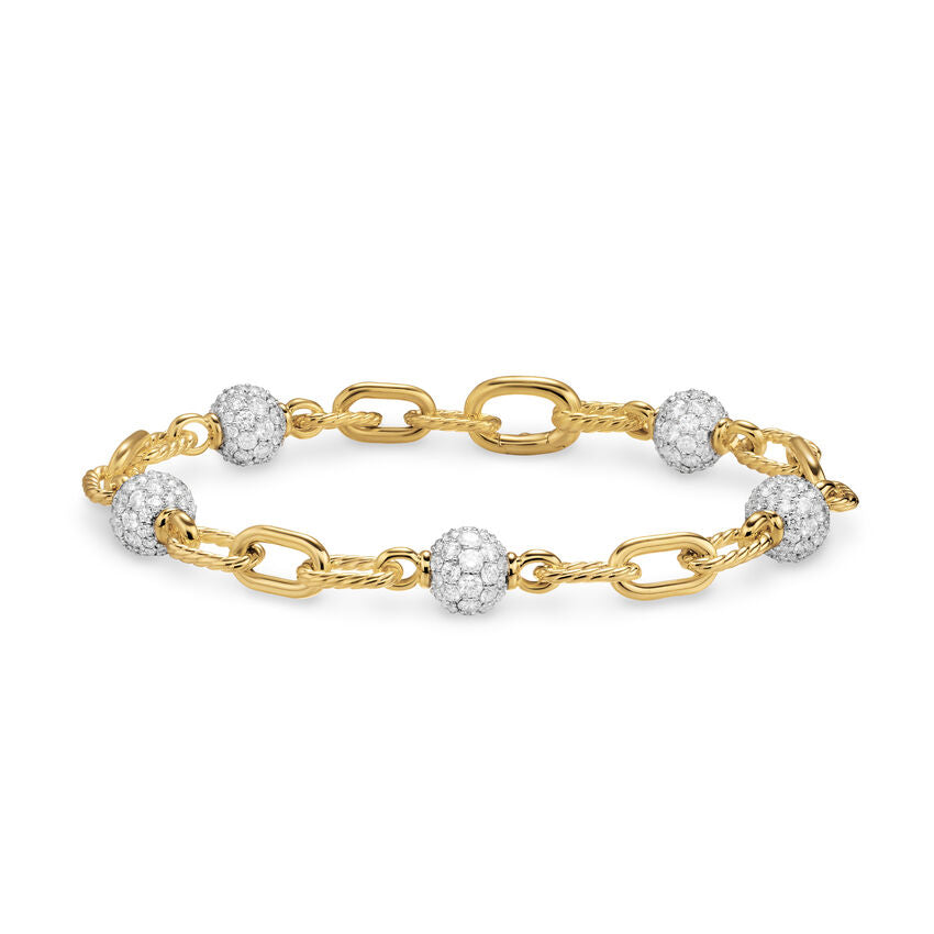 DY Madison Pavé Bead Chain Bracelet in 18K Yellow Gold with Diamonds, 6mm