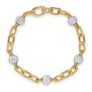 DY Madison Pavé Bead Chain Bracelet in 18K Yellow Gold with Diamonds, 6mm