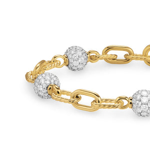 DY Madison Pavé Bead Chain Bracelet in 18K Yellow Gold with Diamonds, 6mm