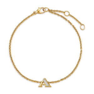 Petite Pavé Initial Chain Bracelet in 18K Yellow Gold with Diamond A