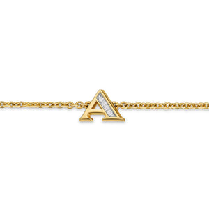 Petite Pavé Initial Chain Bracelet in 18K Yellow Gold with Diamond A