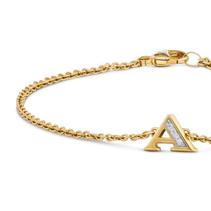 Petite Pavé Initial Chain Bracelet in 18K Yellow Gold with Diamond A