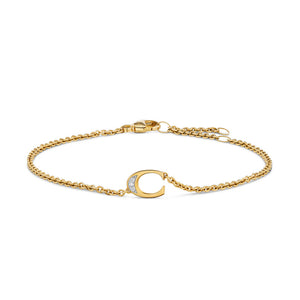 Petite Pavé Initial Chain Bracelet in 18K Yellow Gold with Diamond C