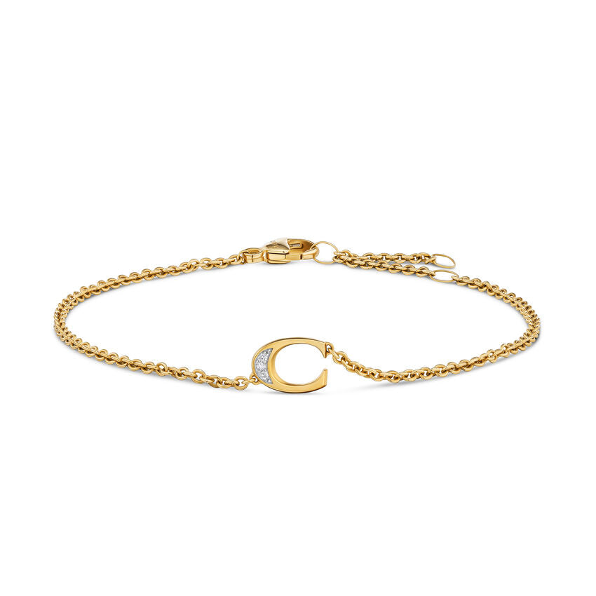 Petite Pavé Initial Chain Bracelet in 18K Yellow Gold with Diamond C