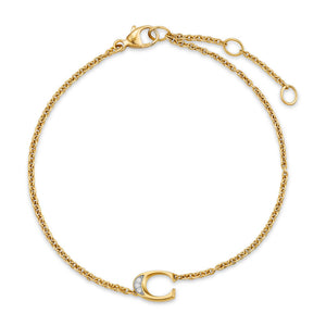 Petite Pavé Initial Chain Bracelet in 18K Yellow Gold with Diamond C