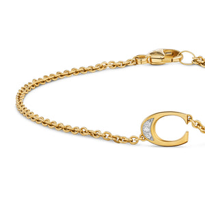 Petite Pavé Initial Chain Bracelet in 18K Yellow Gold with Diamond C