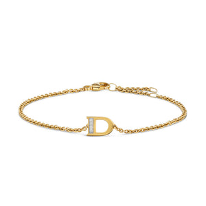 Petite Pavé Initial Chain Bracelet in 18K Yellow Gold with Diamond D