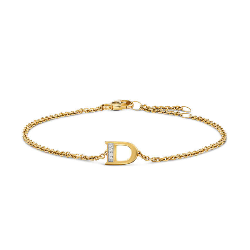 Petite Pavé Initial Chain Bracelet in 18K Yellow Gold with Diamond D