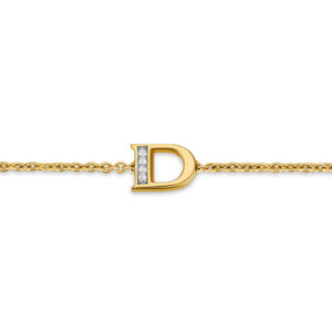 Petite Pavé Initial Chain Bracelet in 18K Yellow Gold with Diamond D