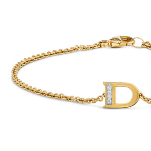 Petite Pavé Initial Chain Bracelet in 18K Yellow Gold with Diamond D