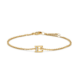 Petite Pavé Initial Chain Bracelet in 18K Yellow Gold with Diamond E