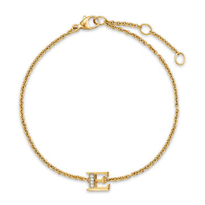 Petite Pavé Initial Chain Bracelet in 18K Yellow Gold with Diamond E