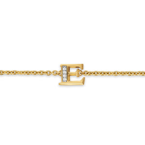Petite Pavé Initial Chain Bracelet in 18K Yellow Gold with Diamond E