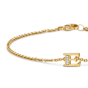 Petite Pavé Initial Chain Bracelet in 18K Yellow Gold with Diamond E