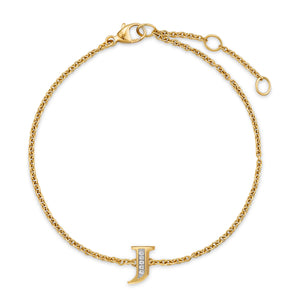 Petite Pavé Initial Chain Bracelet in 18K Yellow Gold with Diamond J
