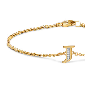 Petite Pavé Initial Chain Bracelet in 18K Yellow Gold with Diamond J